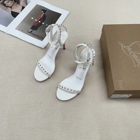 White Crystal Ankle Strap Sandals — sandals style example